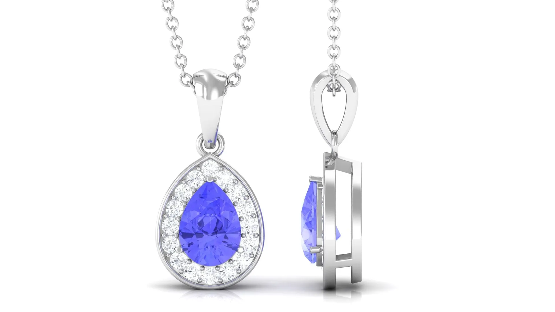 Tanzanite Teardrop Halo Pendant Necklace