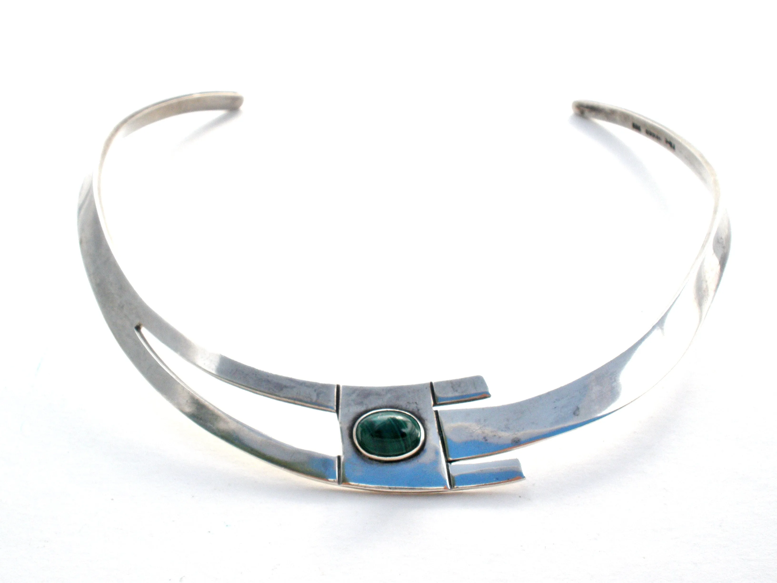 Taxco Sterling Silver Malachite Collar Necklace