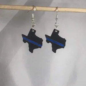 Texas State Thin Blue Line Wooden Dangle Earrings by Cate's Concepts, LLC