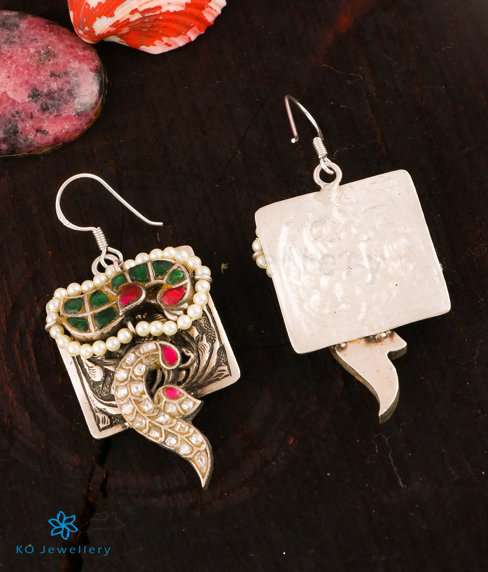 The Avantika Silver Peacock Kundan Earrings