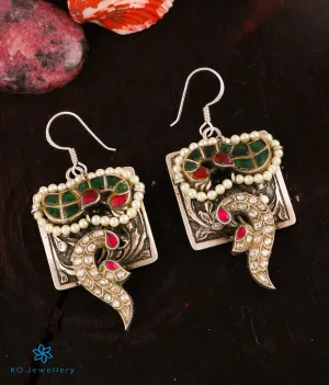 The Avantika Silver Peacock Kundan Earrings