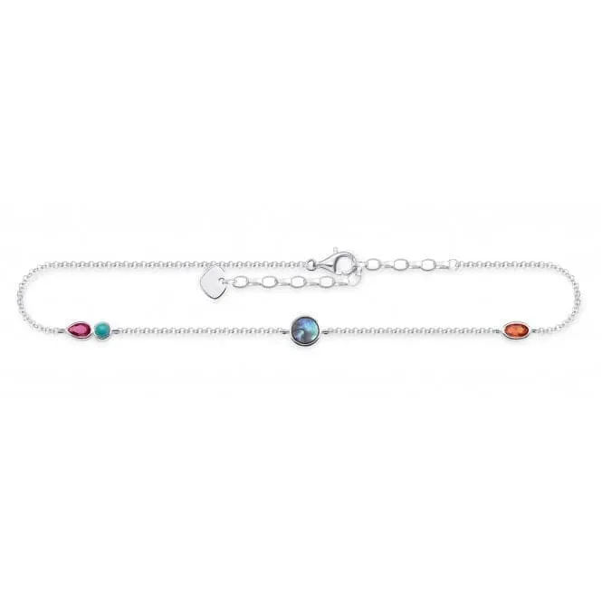 Thomas Sabo Sterling Silver Multi Coloured Anklet AK0005-986-7-L27v