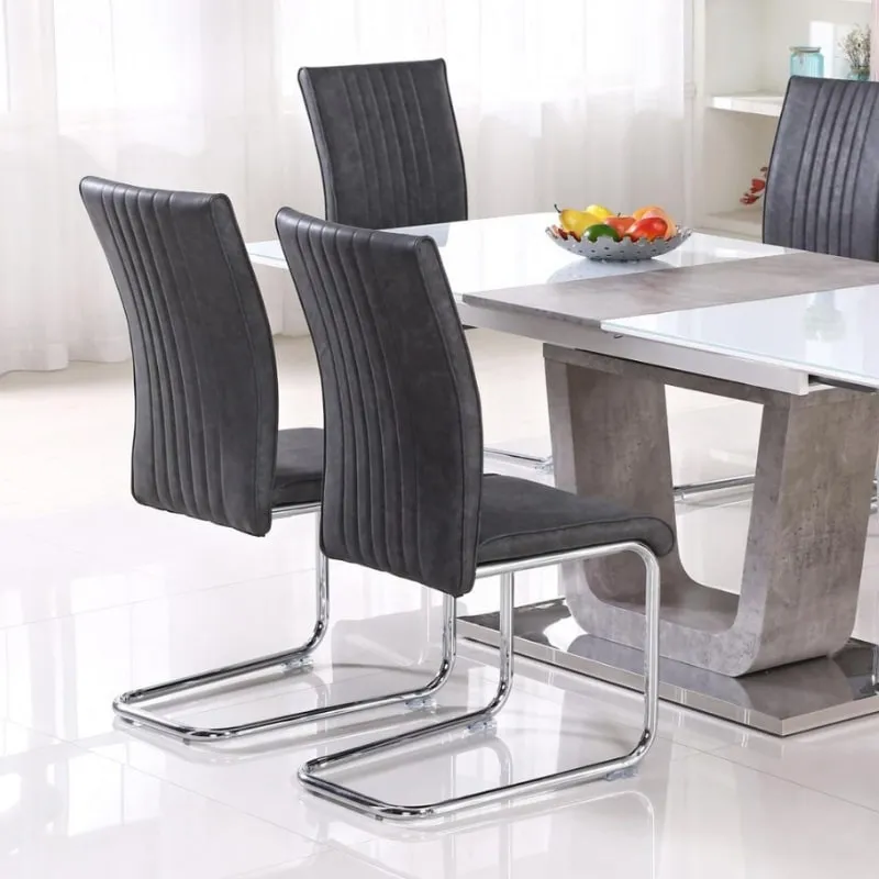 Topaz Set of 2 Grey Chairs in PU & Chrome