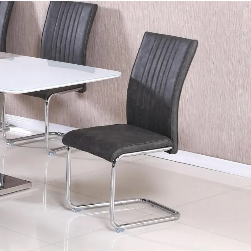 Topaz Set of 2 Grey Chairs in PU & Chrome