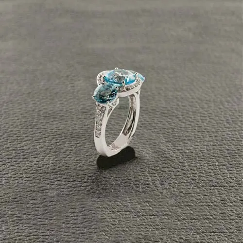 Triple Blue Topaz & Diamond Ring