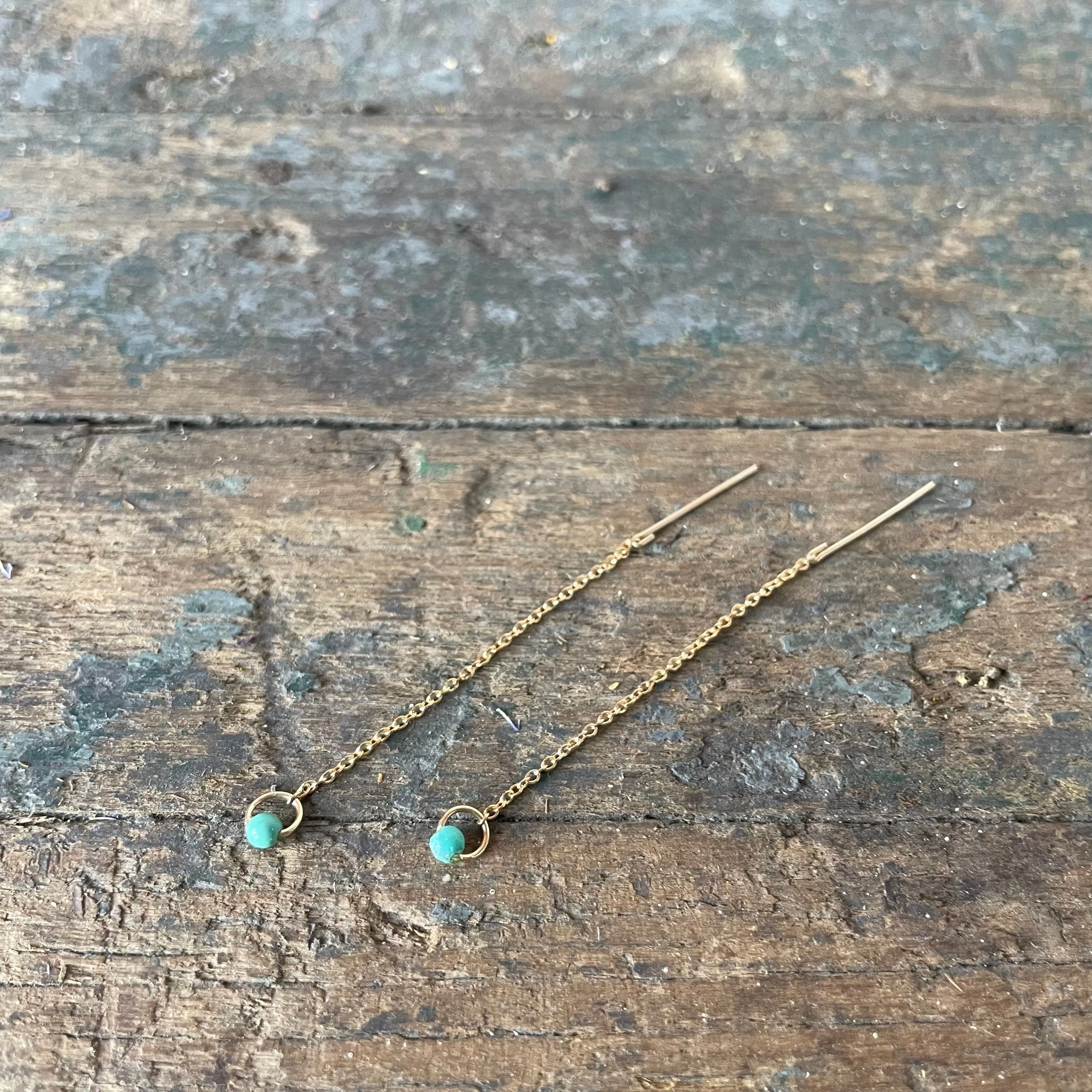 Turquoise 14k Gold Fill Threader Earrings by 8.6.4 Design