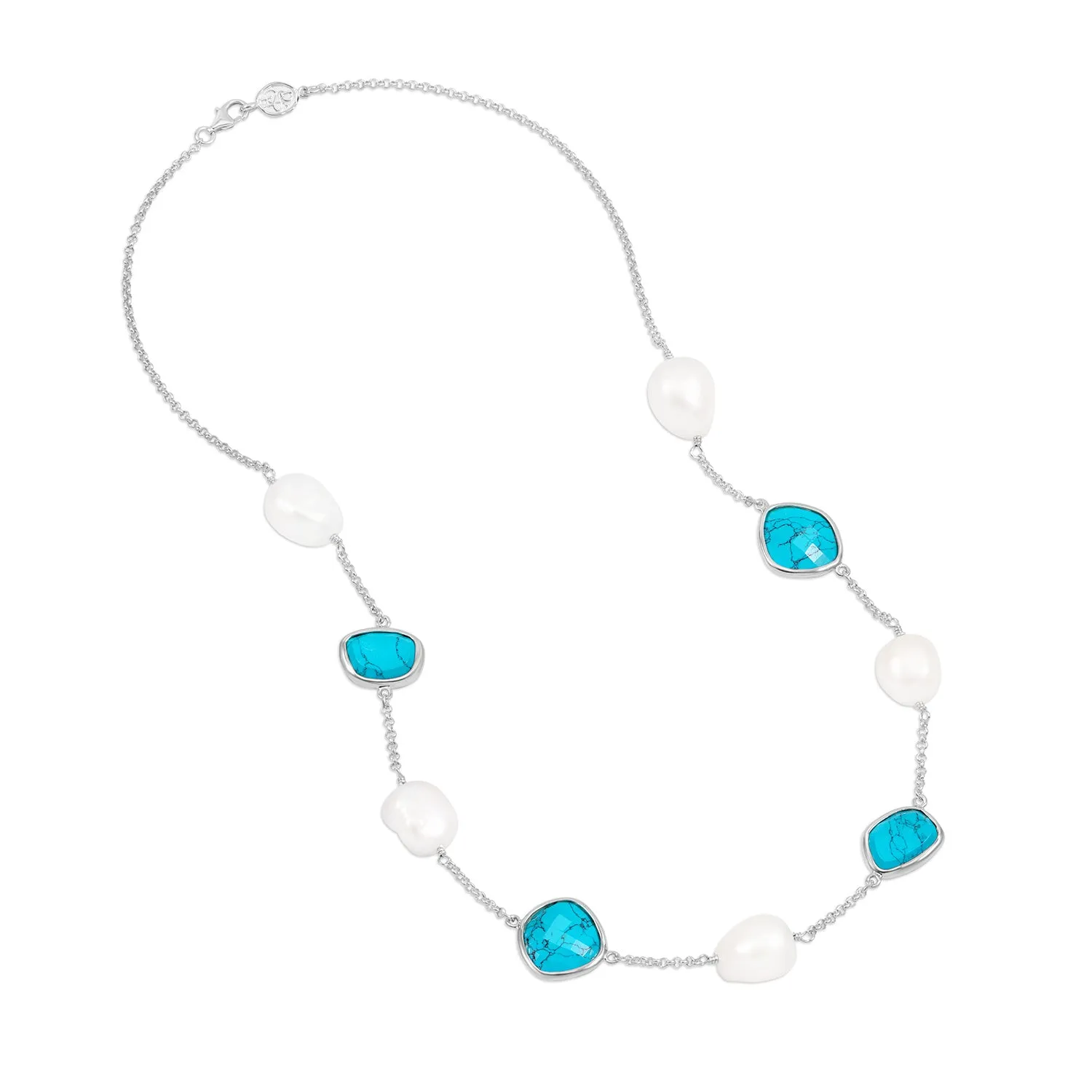 Turquoise Gemstone & Baroque Pearl Pebble Necklace