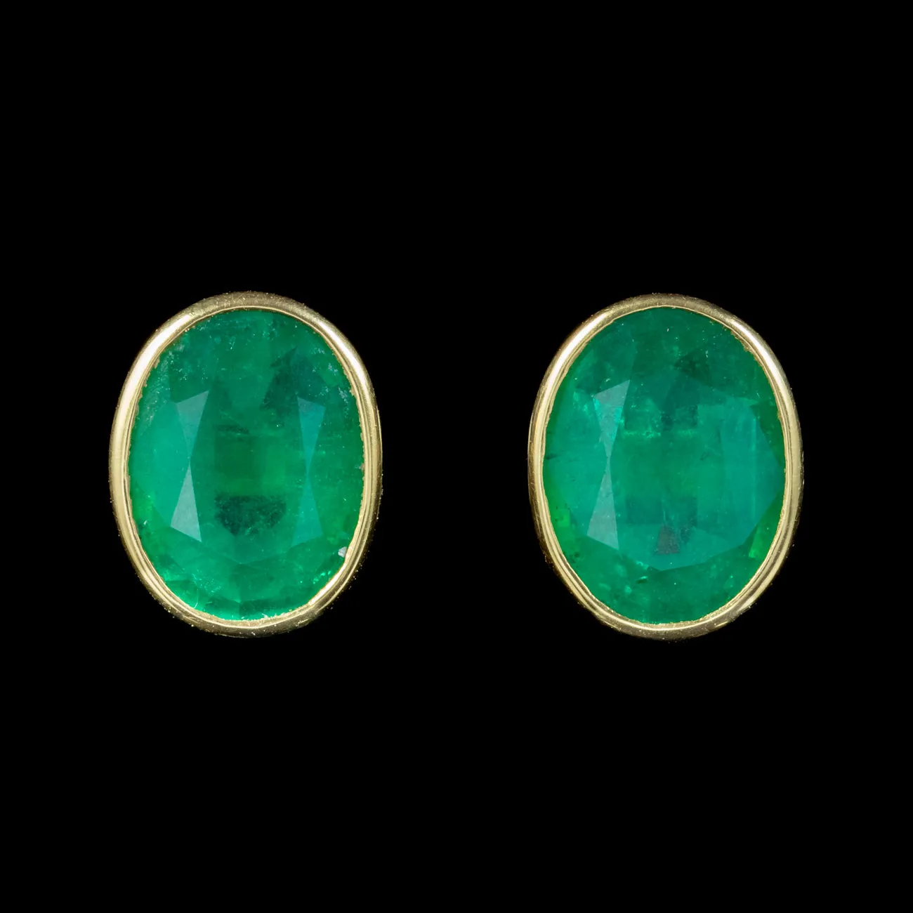 Vintage Natural Emerald Stud Earrings 18ct Gold 3.2ct Of Emerald With Cert