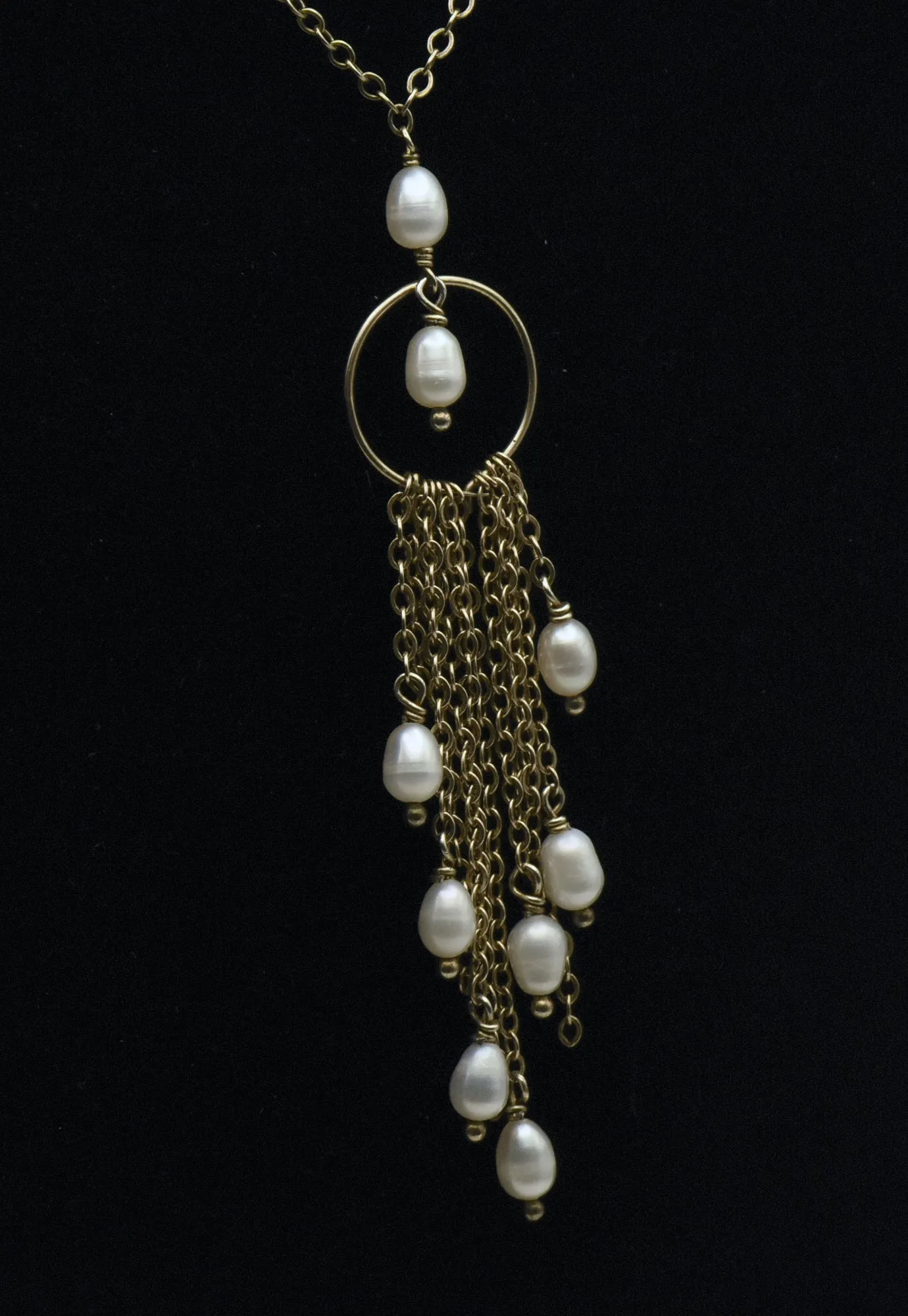 Vintage Sterling Silver and Pearls Tassel Pendant Chain Necklace