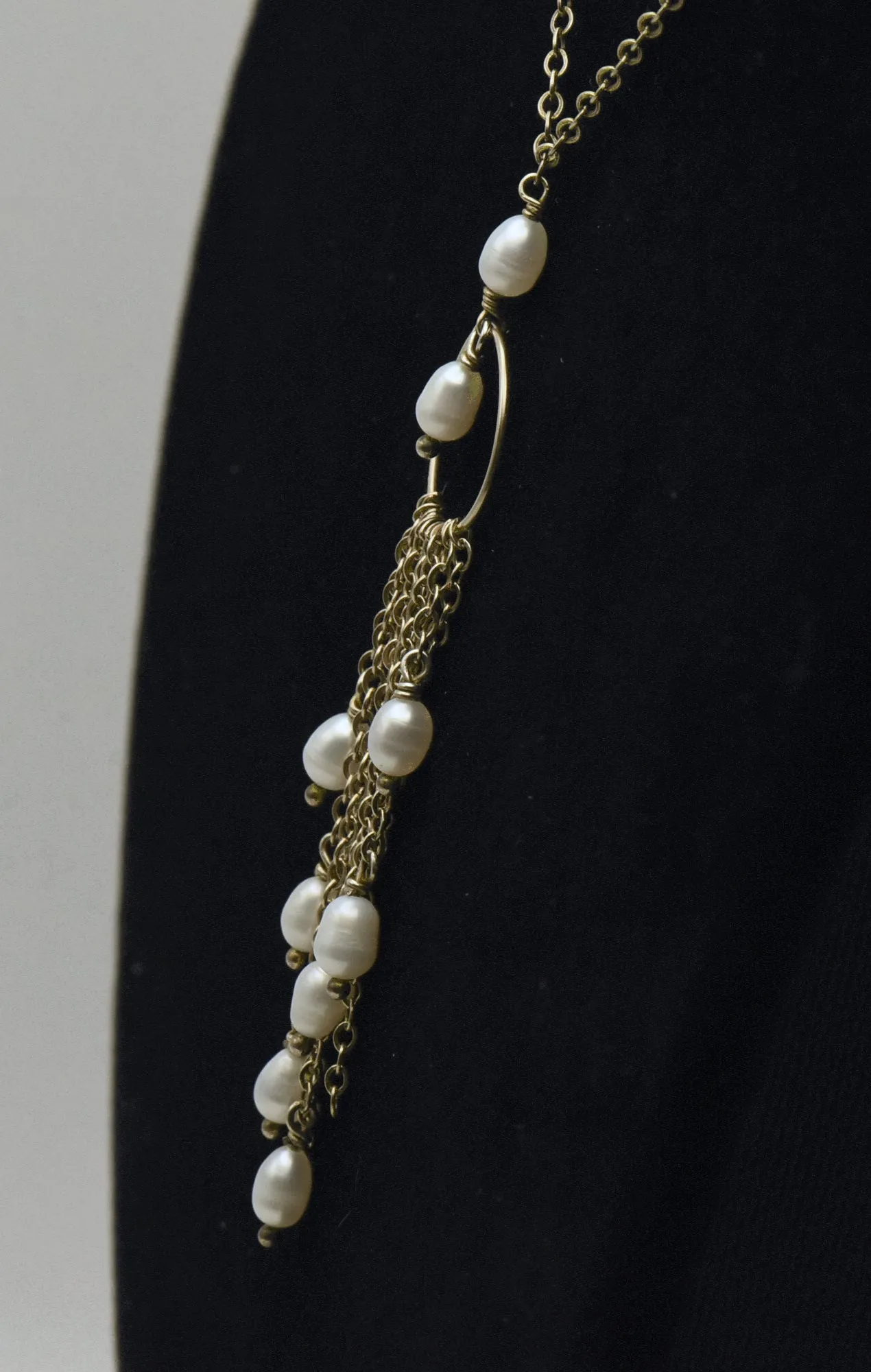 Vintage Sterling Silver and Pearls Tassel Pendant Chain Necklace