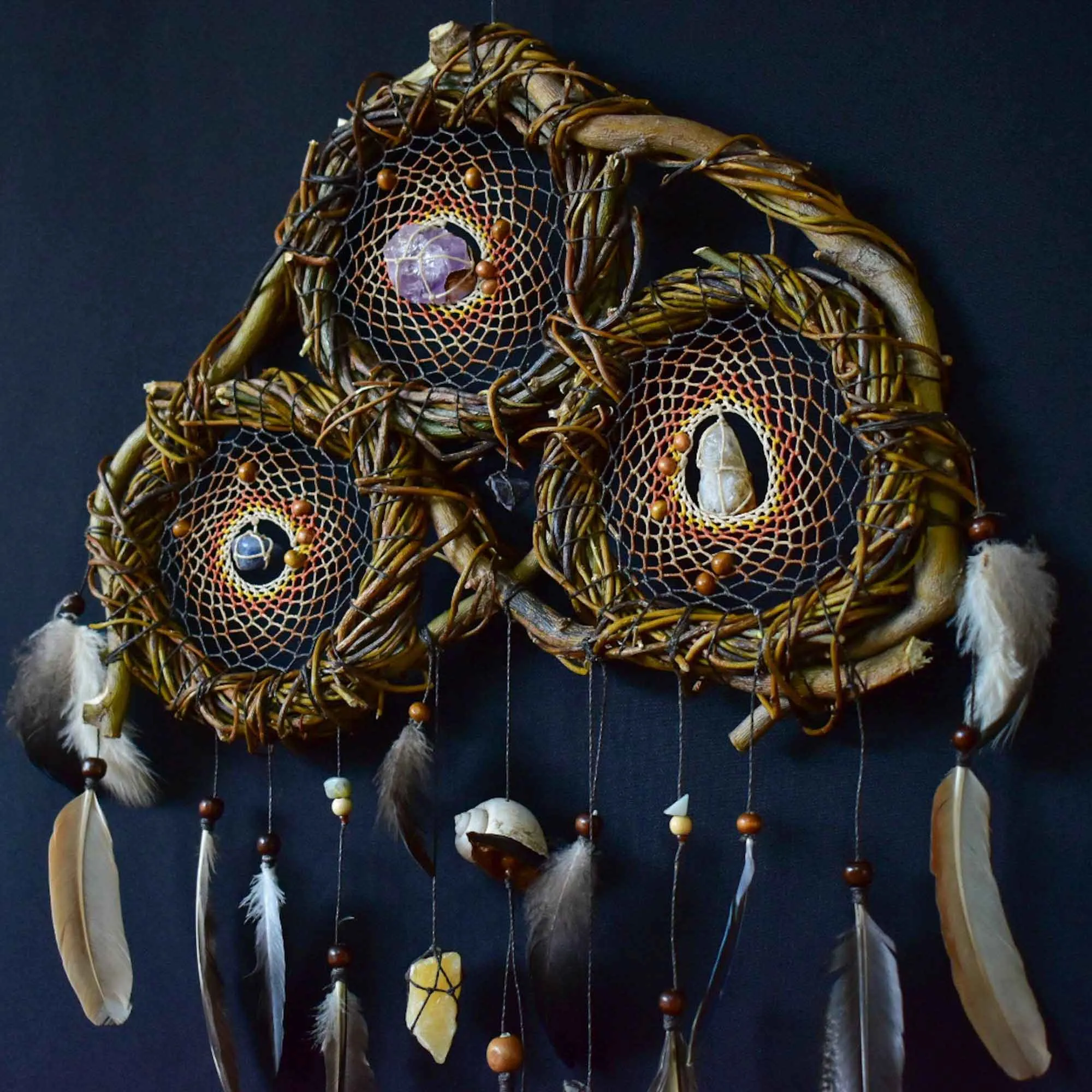 Wall dream catcher calming stones, boho rustic decor