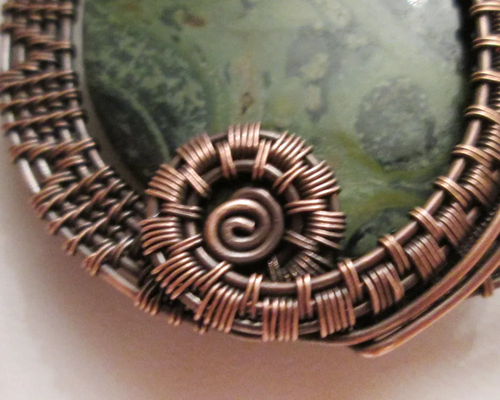 Wire Woven Oxidized Copper Kambaba Jasper Pendant Necklace