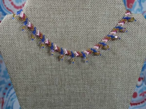 Woven Pink and Blue Beaded Choker