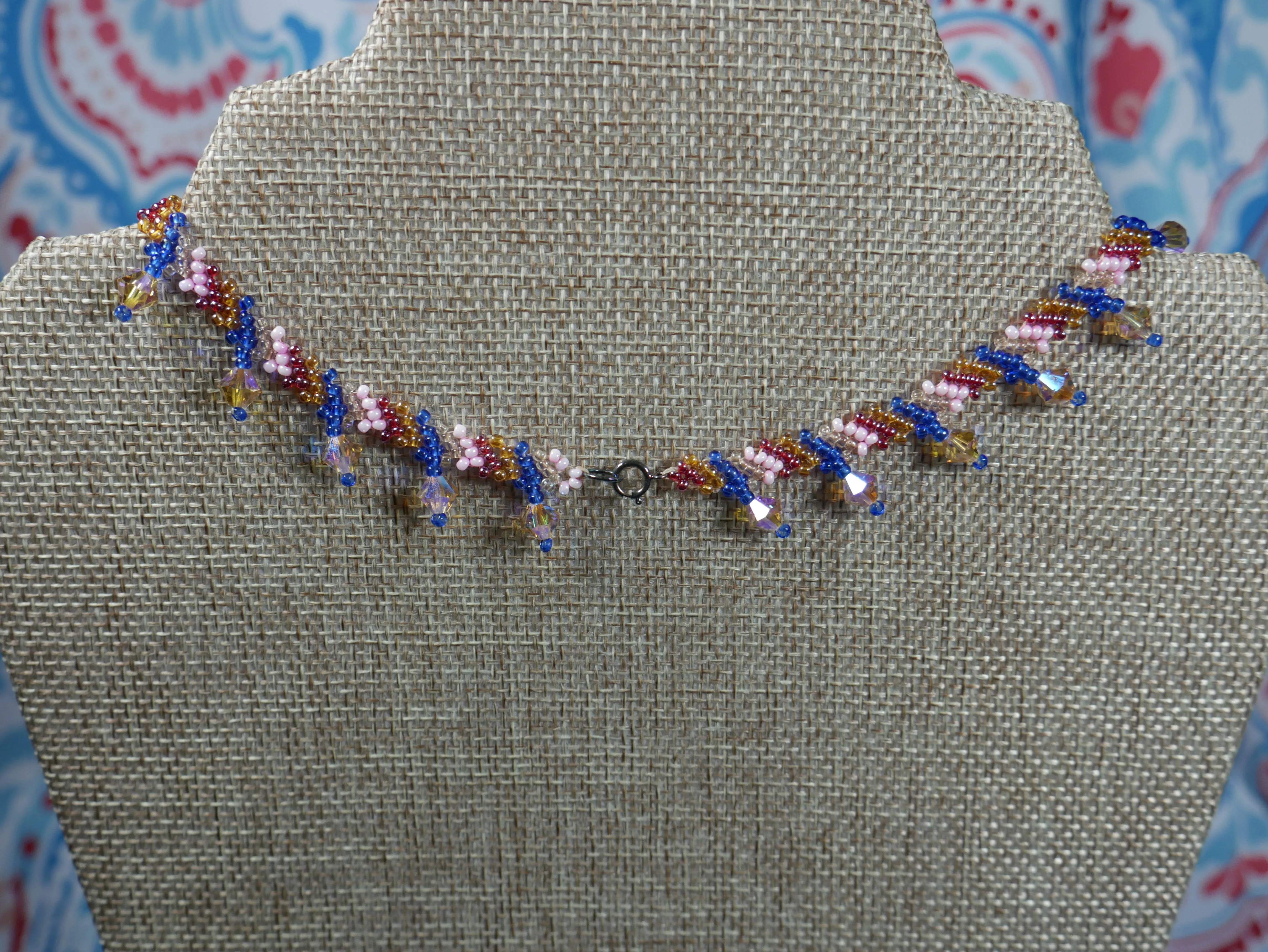 Woven Pink and Blue Beaded Choker