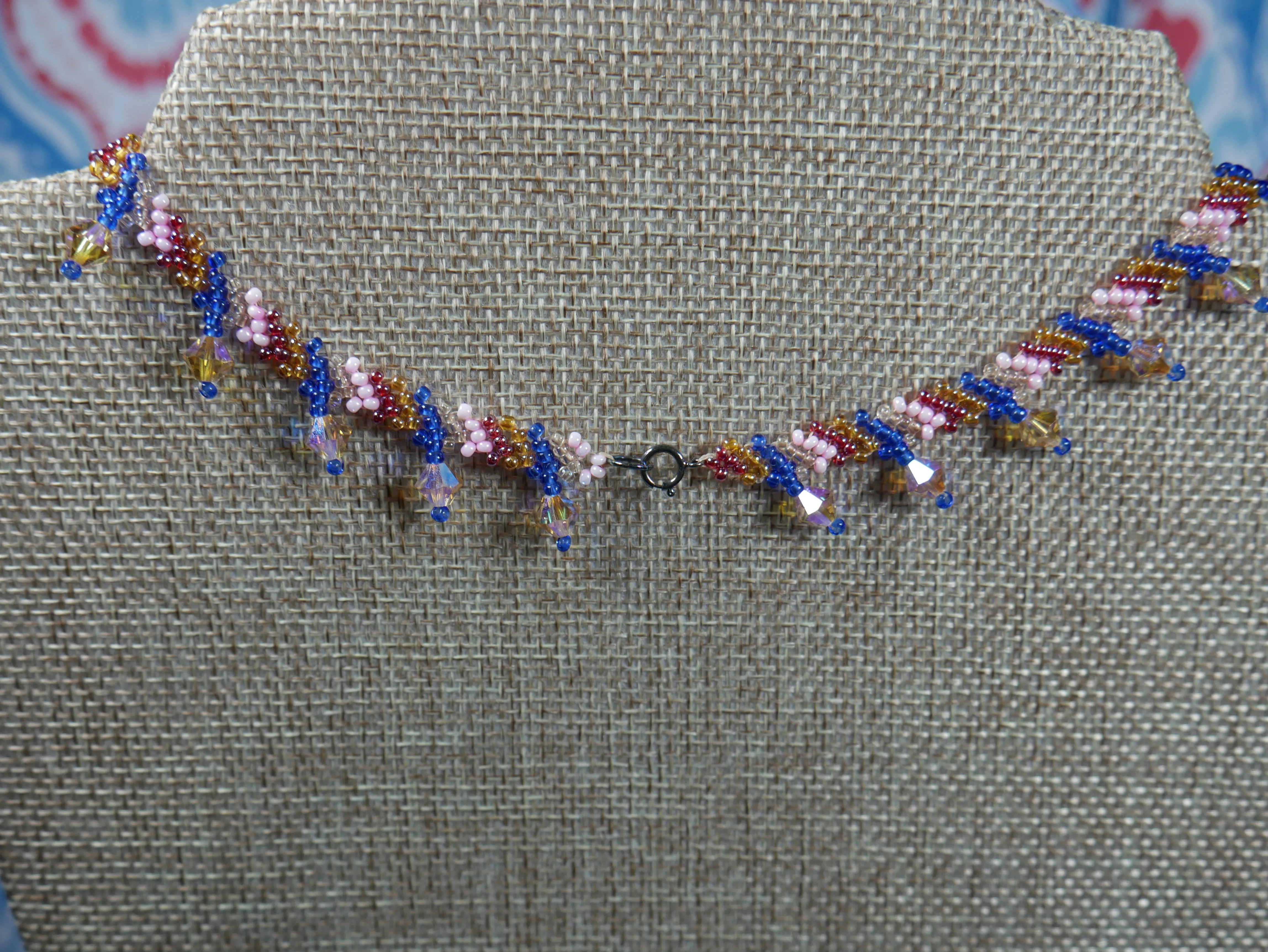 Woven Pink and Blue Beaded Choker