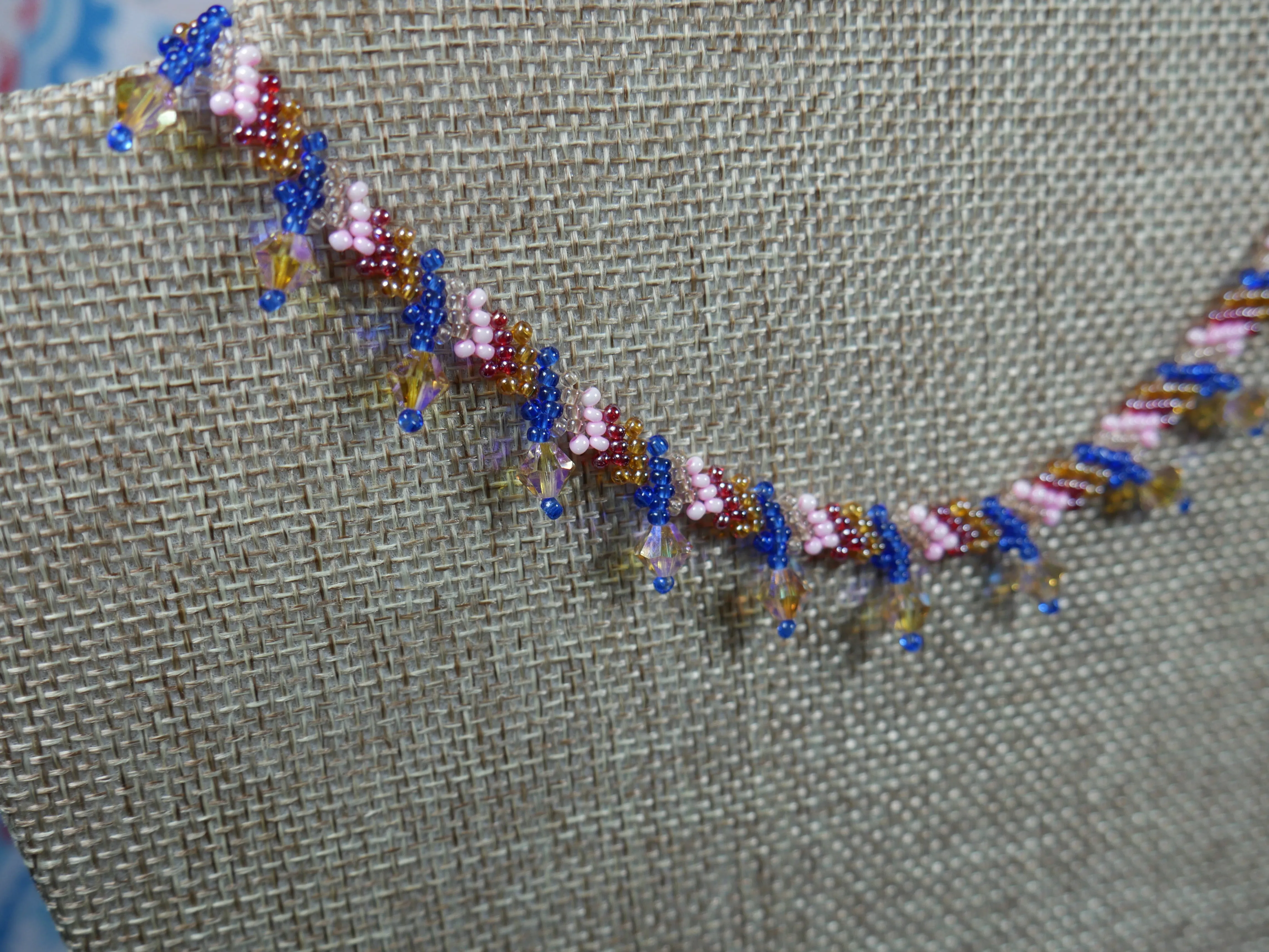 Woven Pink and Blue Beaded Choker