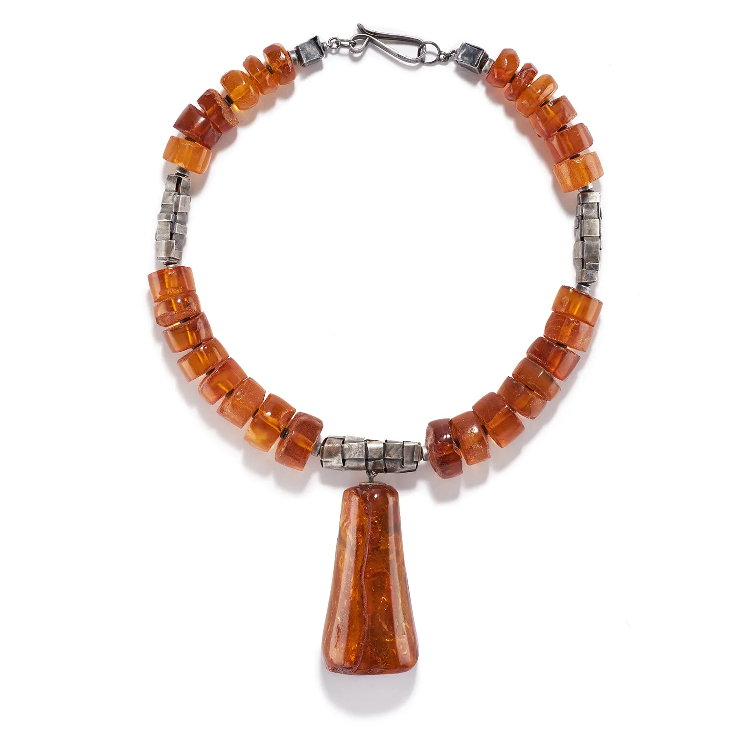 Woven Silver & Amber Necklace