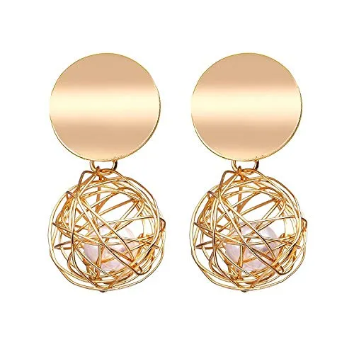 Yellow Chimes Drop Earrings for Women 3 Pairs Combo Golden Earrings Geometric Shapes Gold Plated Hoop Earrings for Women and Girls