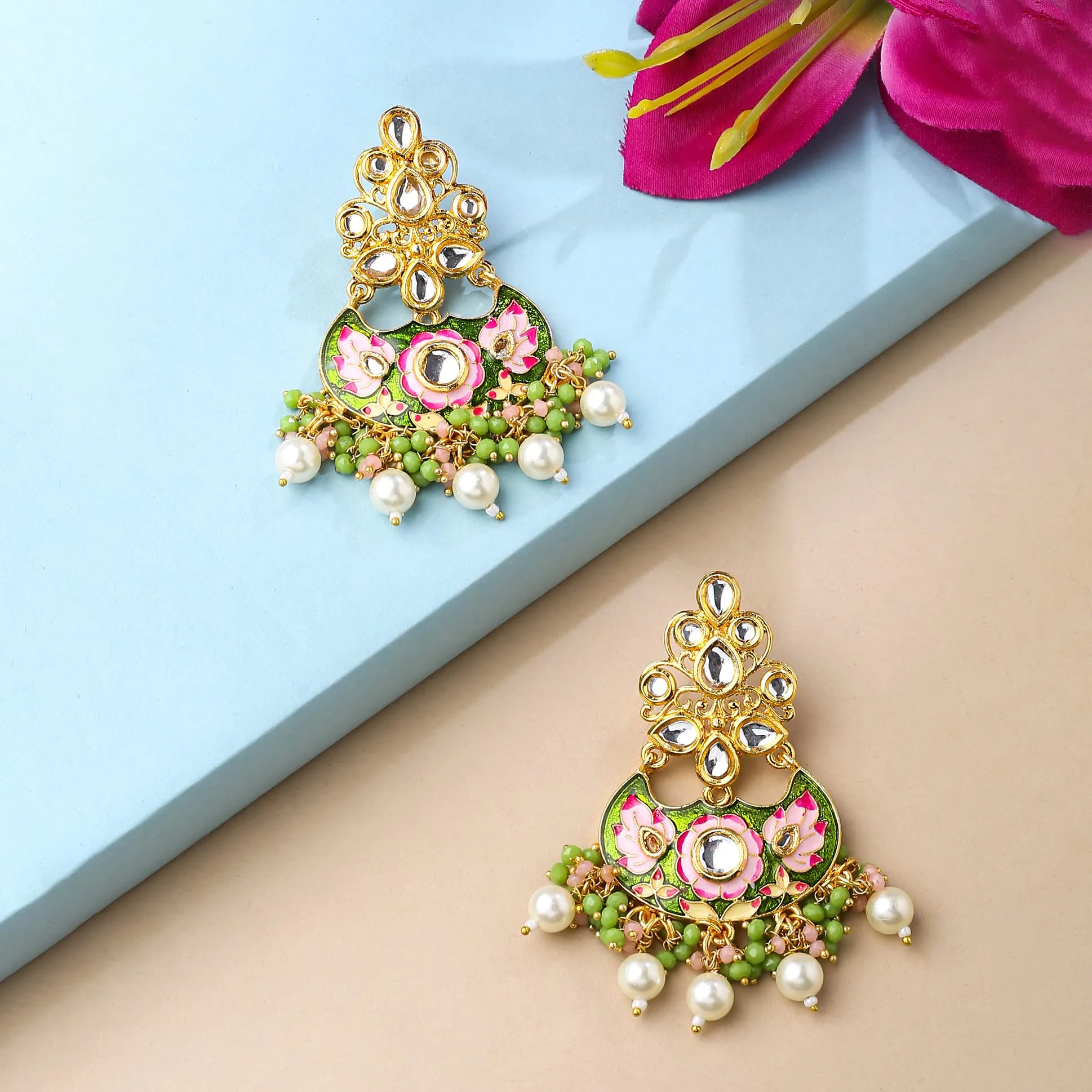 Yellow Chimes Earrings for Women and Girls Meenakari Chandbali | Gold Plated Multicolor Meenakari Chandbali Earrings | Birthday Gift for girls and women Anniversary Gift for Wife