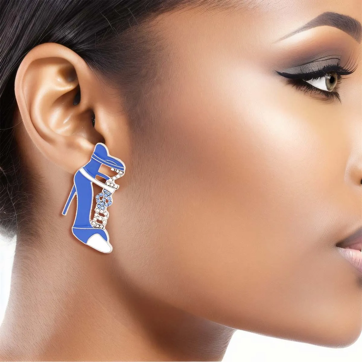 Zeta Phi Beta Earrings Blue White Zeta Heel Studs